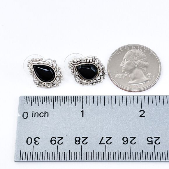 Vintage Sterling Silver 925 Avon Black Onyx Filigree Earrings - Picture 7 of 7